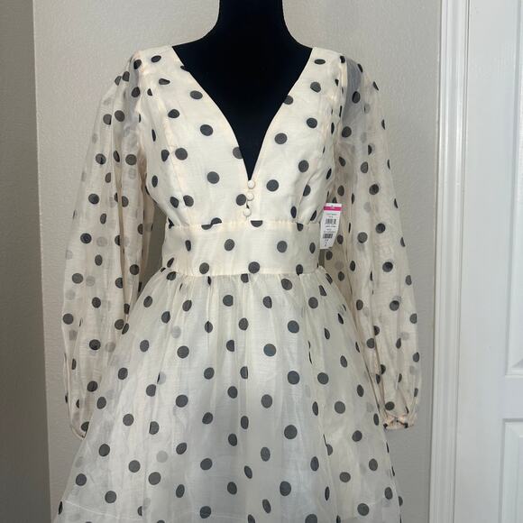 Bardot Eva Mini Dress, Polka Dot Nude Spot, Revolve, Coquette, Retro, size 10 - Picture 4 of 12